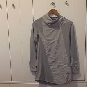 Stylish Women's Cowl Neck Sweater Tunic in Light Gray/Tan